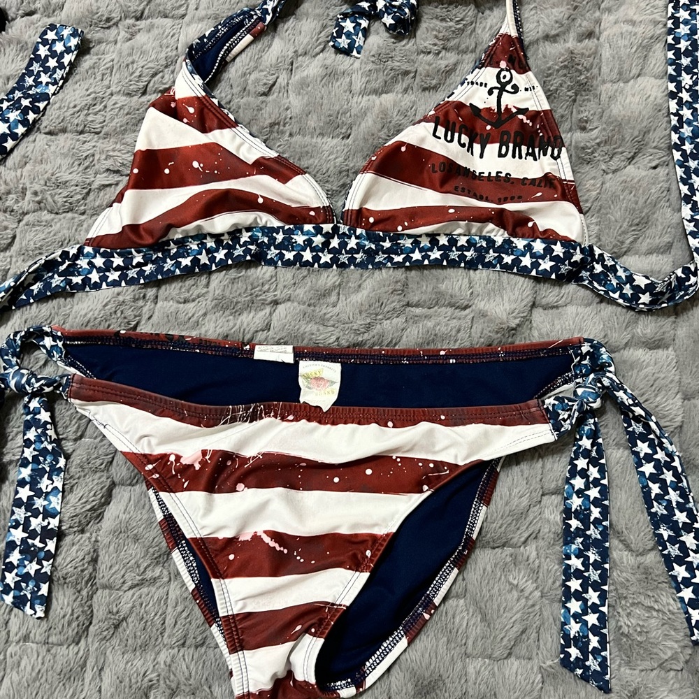 Lucky brand red white and blue bikini